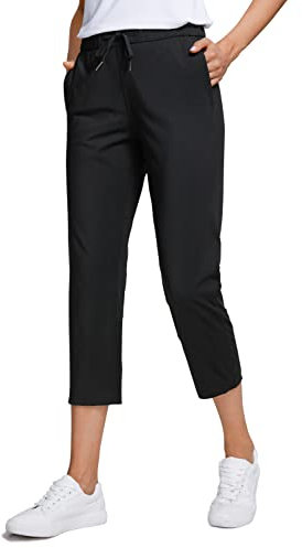 CRZ YOGA Damen Workout Sporthose Casual Freizeithose Jogger Hose Elastische Trainingshose mit Taschen - 58.4cm Schwarz 40