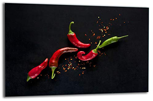 QTA Herdabdeckplatte Elektroherd 80x52 cm 1 Stück Glas Induktion Spritzschutz Schneidebrett Motiv Chili