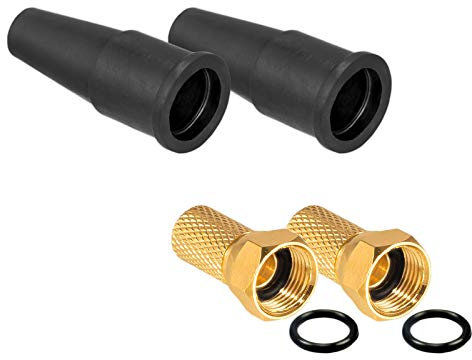 HB-DIGITAL - Set di accessori satellitari, 2 connettori F da 7 mm placcati in oro + 2 manicotti in gomma HQ per cavo antenna coassiale, cavo satellitare BK