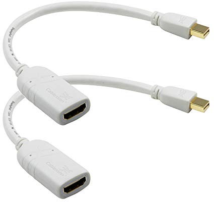 Cablesson Conector chapado en oro blanco Mini Display Port a HDMI Cable adaptador Mini DP a HDMI – Pack de 2