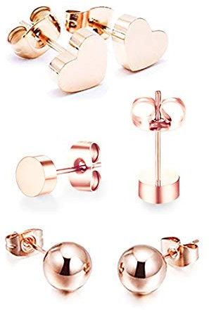kaguyo Hypoallergenic earrings sets for women, surgical steel earrings, rose gold stainless steel Small Cartilage ball stud earrings sets for For Women girls(been earrings sets)