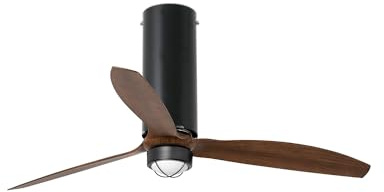 FARO BARCELONA TUBE FAN LED Deckenventilator schwarz matt/Holz mit DC Motor 32037-10