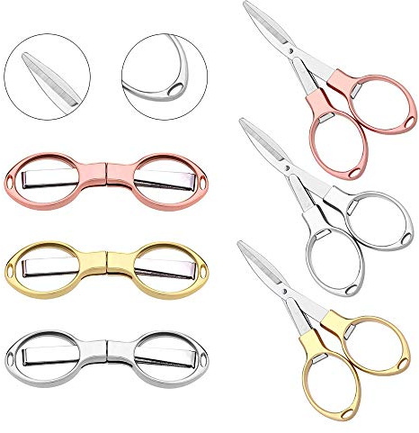 6PCS faltbare Schere, tragbare Edelstahl-Sicherheitsschere, brillenfrmige Mini-Schere mit 3 Farben f¨¹r Zuhause, B¨¹ro und Reisen (Rose Gold, Gold, Silber)