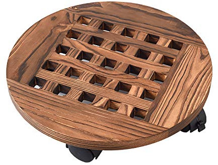 DUDNJC Plateau de support de plantes en bois avec roulettes, 24,9 cm pour pot de fleurs et supports de plantes, patio, jardin, pot de fleurs avec roulettes rotatives à 360 °, plateau à rouler pour