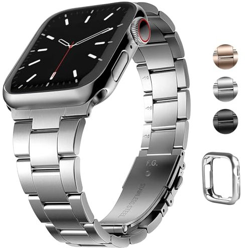 wutwuk Correa Compatible Apple Watch Acero Inoxidable 41mm 40mm 38mm con Funda Protectora, Pulsera de Repuesto iWatch series 9/8/7/SE/SE2/6/5/4/3/2/1 Hombre Mujer (Plata-41mm 40mm 38mm)