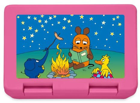 Spreadshirt Die Sendung mit der Maus Am Lagerfeuer Brotdose Lunchbox, One size, Pink