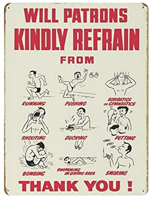 Hdadwy Metal Tin Sign Swimming Pool Rules Vintage Art Poster Retro Iron Painting Wall Decor Art Gift Outdoor Cafe Bar Garage Farm Decoration 16x12