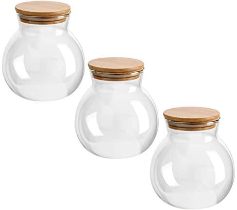 gouveo 3er Set Vorratsglas 1000 ml Kugelform aus Borosilikatglas mit Deckel - Vorratsdosen aus Glas - Aufbewahrungsglas für Küche und Haushalt