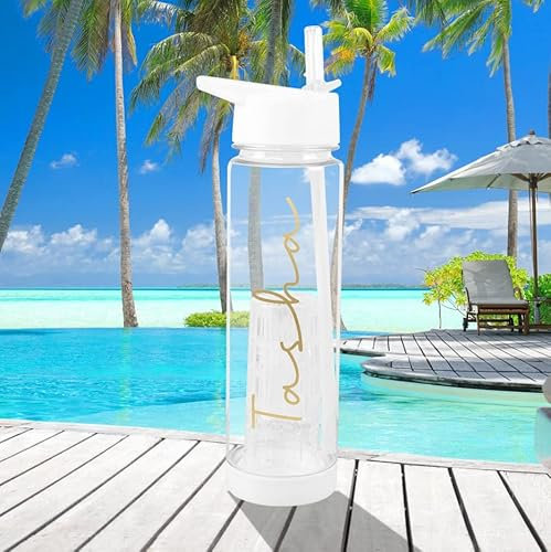 eBuyGB Personalised Fruit Infuser Water Bottle Clear ANY NAME Island Inspired Font School Sports Gift 740ml Custom Decal Vinyl Sticker