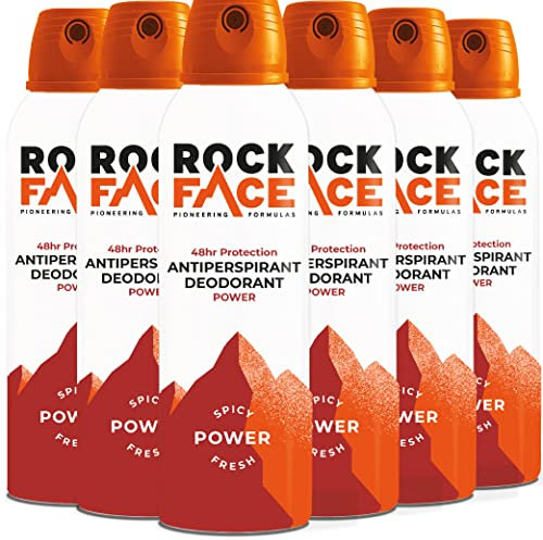 Rock Face Antiperspirant Deodorant for Men - Power Spicy Oriental Scent, 200ml Spray, 48 Hour Protection, Non-Staining, Multipack of 6