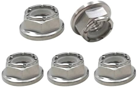 RISON Titan Sechskantmuttern M10, 5 Stück Sicherungsmuttern Flansch Nylon Kontermutter GR5 M10x1.25mm, Selbstsichernde Muttern Stoppmutter, Sechskant Schraubenmuttern Flanschmuttern Kontermuttern Set