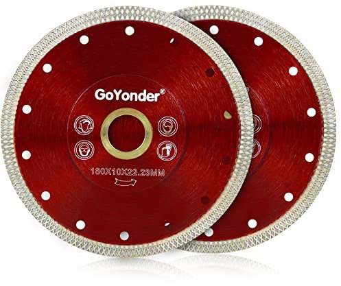 GoYonder Super Thin 7 Tile Cutting Discs, 180mm Porcelain Cutting Disc Porcelain Blade for Cutting Ceramic Or Tile, Diamond Blade for Angle Grinder (7in (180mm)-Red 2PCS)