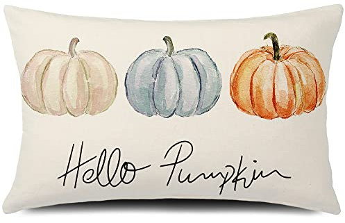 GTEXT 50,8 x 30,5 cm Fall Lendenkissen Bezug Hello Kürbis Kissenbezug Herbst Dekor Herbst Kürbisse Kissenbezug Outdoor Kissen Leinen Lendenkissen Bezug für Kissen, Sofa Fall Kissenbezug