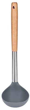 Soup Ladle, Heat-Resistant Nonstick Silicone Large Soup Spoon with Wooden Handle, Versatile Ladel Spoon for Kitchen Cooking and Serving Soups, Stews, and Sauces Without Scratching Pots