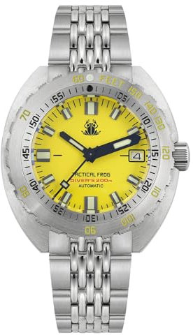 TACTICAL FROG 43 mm Automatikuhr, Saphirglas, leuchtendes NH35A-Uhrwerk, SUB 300T, Taucheruhren für Herren, 20 ATM wasserdicht, gelb, Sportlicher Stil