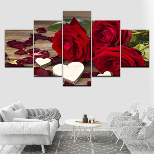 Kunstdrucke Schöne Rosen Leinwand Wand Kunst Malerei Ölbild für Zuhause, moderne Dekoration, Dekodruck 5 Stück Kein Rahmen 200x100cm