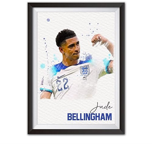 Jude Bellingham England World Cup Football Watercolour style digital print. A4 NO FRAME