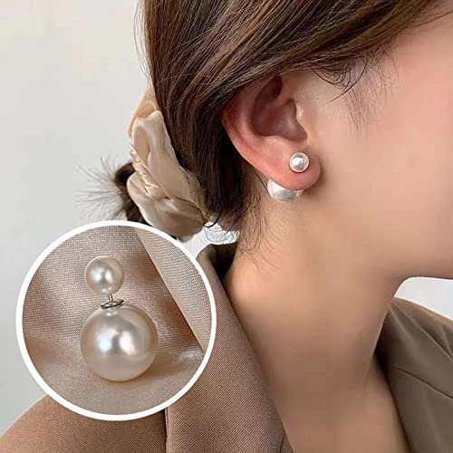 Aneneiceera Vintage Pearl Ear Jacket Earring Silver Pearls Stud Earrings Wedding Pearl Jacket Earring White Pearls Front Back Earrings for Women
