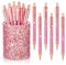 Glitzernder Pailletten-Stifthalter mit 6 Stück Pailletten-Klickstiften, niedlicher Glitzer, einziehbarer Kugelschreiber, Bleistiftbecher für Schreibtisch, Organizer, Make-up-Pinselhalter für Damen,
