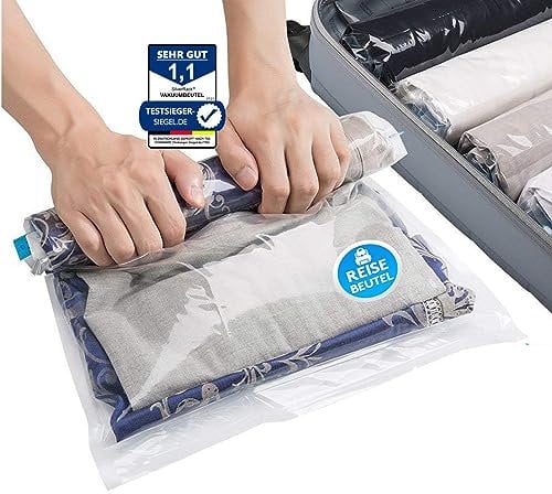 SilverRack Vakuumbeutel für Kleidung Reise zum Rollen [8 Stück] Large (40x60 cm) - Kompressionsbeutel für Koffer 60x40 - Aufbewahrungsbeutel - ohne Staubsauger als Backpacker Reisebeutel