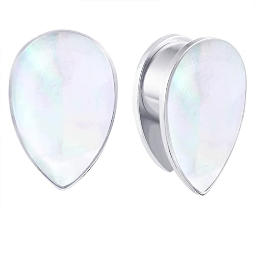 Beydodo Ohr Plug 22MM, Tunnel Edelstahl Silber Tropfen mit Weiß Muschel Piercing Tunnel Ohr Expander Set