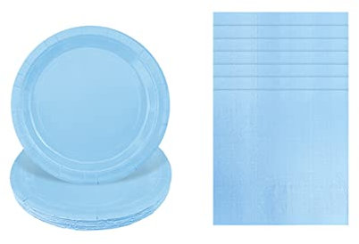 Solid Color Light Blue Tableware Set Decor,20 Paper Napkins 16 Paper Plates in Blue,Disposable Paper Tableware Napkins and Plates Birthday Decorations for Him,Her,Men,Women,Adults Party,Kids Party