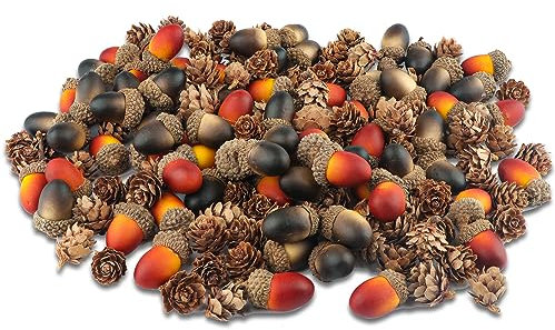 YiYa 240 Stück Kiefernzapfen Dekoration Thanksgiving Künstliche Eicheln Weihnachten Natürliche Mini Kiefernzapfen Eicheln Ornamente Für Thanksgiving Dekor Weihnachten Dekor Herbst Hochzeit Dekor