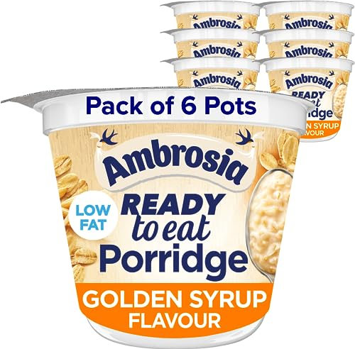 Ambrosia Low Fat Porridge Pots, Ready-to-Eat Golden Syrup Flavour With British Wholegrain Oats, 210 g (Pack of 6)