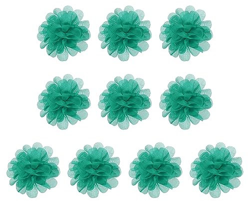 PATIKIL 10Stk 2.8 Chiffon Blumen Netz Stoff Blumen Nähen Gewebe Ornamente Stirnband Verzierungen für Heimwerker Handwerk Hochzeit Dekor Türkis