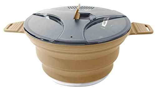 Gichusizy Faltbarer Topf für Den AußEnbereich, Silikon, Wandern, Kochtopf, Tragbarer Picknick-Topf, Edelstahl, Campingkocher, Khaki