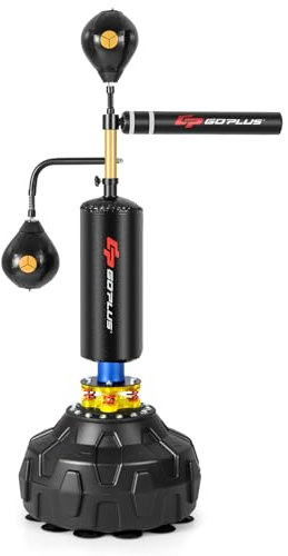 GOPLUS Sac de Frappe avec Support, Entraîneur de Vitesse de Boxe, 2 Ballons de Vitesse, Barre Rotative, Équipement avec Hauteur Réglable, Base Remplissable