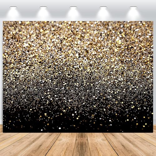 ASDCXZ Gold Hintergrund 2.5x1.8m, Glitter Goldenen Partikel Schwarz Traum Foto Hintergrund, Vinyl Fotobox Hintergrund für Geburtstag Hochzeit Abschluss Ball Party, Portrait Fotostudios Hintergründe
