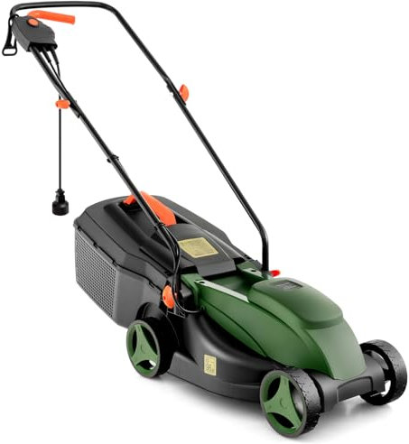 GOPLUS Elektro-Rasenmäher, 1200 W Rasenmäher mit 32 cm Schnittbreite, 3-Fach Schnitthöhenverstellung, 25L Grasfangkorb, Rasenmäher mit Sicherheitsschalter & klappbarem Griff(115 x 40,5 x 88,5 cm)