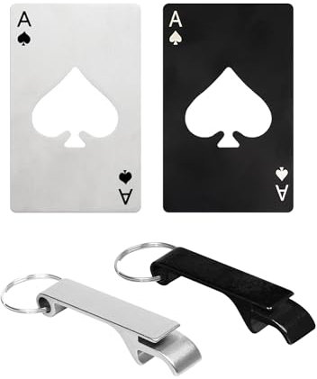 4 Piece Bottle Opener Set, Beer Bottle Opener, Card Bottle Opener, Keychain Bottle Opener, Personalized Beer Bottle Opener (Black and Silver)