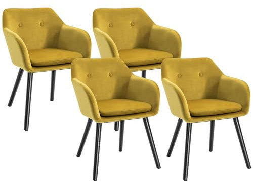 HOMCOM Chaises de Salle à Manger Chaise de Cuisine scandinave - Lot de 4 - Pieds effilés Bois Noir - Velours Jaune