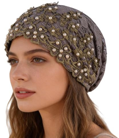 SIQITECH Turban Hut Damen Beanie Mütze Indisch Hijab mit Perlen Kopftuch Vintage Turban Mütze Elastisch Haarwickel Verstellbar Kopfwickel Mädchen Afrikanisch Kopfbedeckung für Outdoor Sport Urlaub