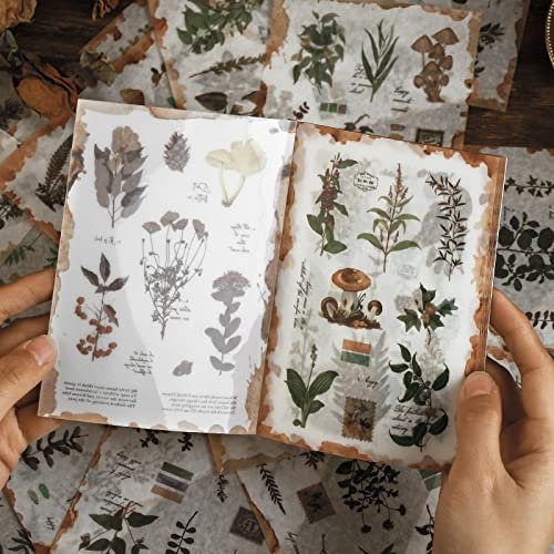 Pflanze Washi Aufkleber für Journaling Scrapbooking Planer Sticker Ephemera Sticker Buch Junk Journal Aufkleber für Erwachsene - 20 Blatt (170 Stück)