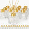 Doni Bomboniere - 12 bouteilles vides en verre de 50 ml avec bâtons en bois pour parfum d'ambiance - Diffuseurs d'huiles essentielles pour la maison salle de bain, salon, décor décoratif (Gold)