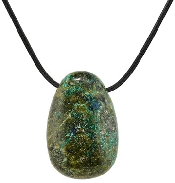 PURAJA Edelstein Anhänger aus echtem Naturstein | Kristall Kette mit Tropfen Anhänger inkl. edlem Kordband | Premium Heilstein/Glücksstein aus hochwertigen Mineralien (Chrysokoll)