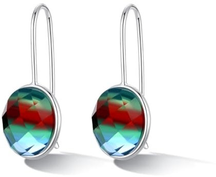 MetJakt 925 Silber Hängeohrringe für Damen mit Echtem Naturstein und Kristallen Bunt Glitzer Farbwechselnde Edelstein Ohrringe Damenschmuck (Ammolit)
