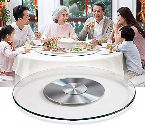 IBOWZ Plateau Tournant Plateau tournant de 60 cm, Plateau tournant en Verre trempé pour Table à Manger, Plateau de Service pivotant avec roulement Silencieux, Plateau Rond Transparent
