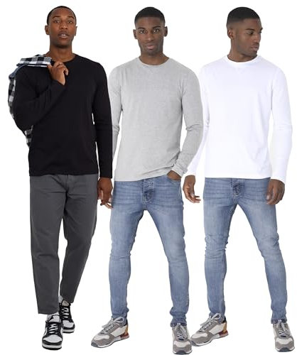 BRAVE SOUL Men Long Sleeve Cotton T-Shirt 3 Pack Or Single Base Layer Muscle Gym