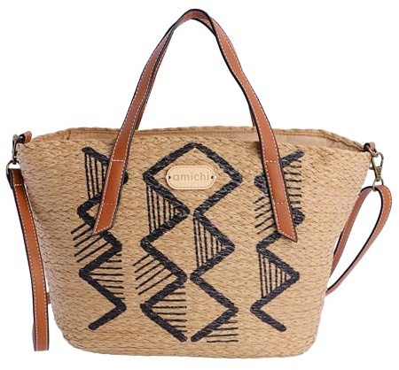 AMICHI - Bolso mujer - bolso playa mujer grande - bolso de mano - capazo playa - bolso verano - bolso trenzado mujer - bolso de paja - bolso casual mujer - Rosalinda