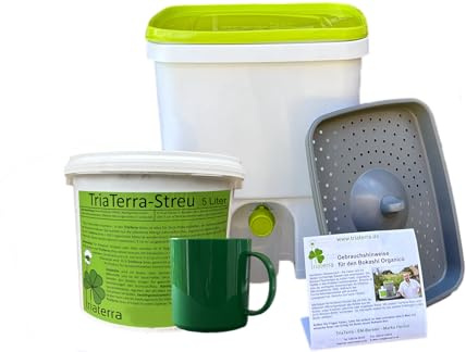 TriaTerra Bokashi-Eimer-16l + 5l-TriaTerra-Streu Terra Preta-Küchenkompost (weiß/Limette)