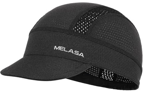 MELASA Cycling Cap, Cooling Skull Cap Helmet Liner with Sun Visor, Sun Protection Running Beanie Bike Cap for Men Women Under Helmet(Black)