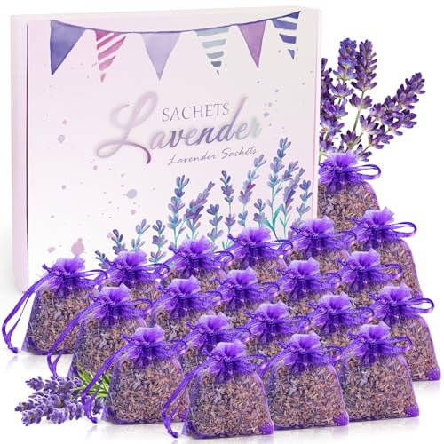 SCENTORINI Dried Lavender Sachets, Lavender Bags, 20x 8g, Natural Fragrance Bags, Home Fragrance Scented Sachets for Drawer Closets Car Wardrobes Bathrooms