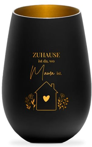 Geschenkfreude Windlicht mit Gravur zum Muttertag - 8,5x6,3x12cm - Geschenkideen für die Mutter - besondere Muttertagsgeschenke mit Botschaft für die Beste Mama - Teelichtglas schwarz Gold - Zuhause