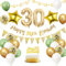 30. Geburtstag Deko Salbeigrüne, Luftballon Deko 30. Geburtstag Frau Mann, Geburtstagsdeko 30 Jahr, Gold Folienballon 30, Grün Weiß Gold Luftballons 30 Jahr mit Banner Tortendeko für Party Dekoration