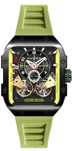 Nubeo Space Maven Automatikuhr für Herren, 44 mm, limitierte Auflage, mit Silikonarmband, NB-6077, dunkles kaki, Armband