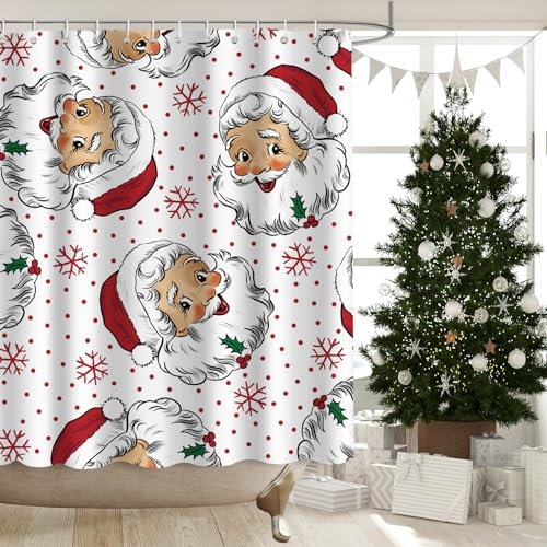 APROPHIC Duschvorhang Weihnachten, Weihnachtsmann Vorhänge Weihnachten, Weihnachten Duschvorhang 180x180, Wasserdichter Badezimmervorhang Winter Weihnachten Urlaub Badezimmer Dekoration mit Haken